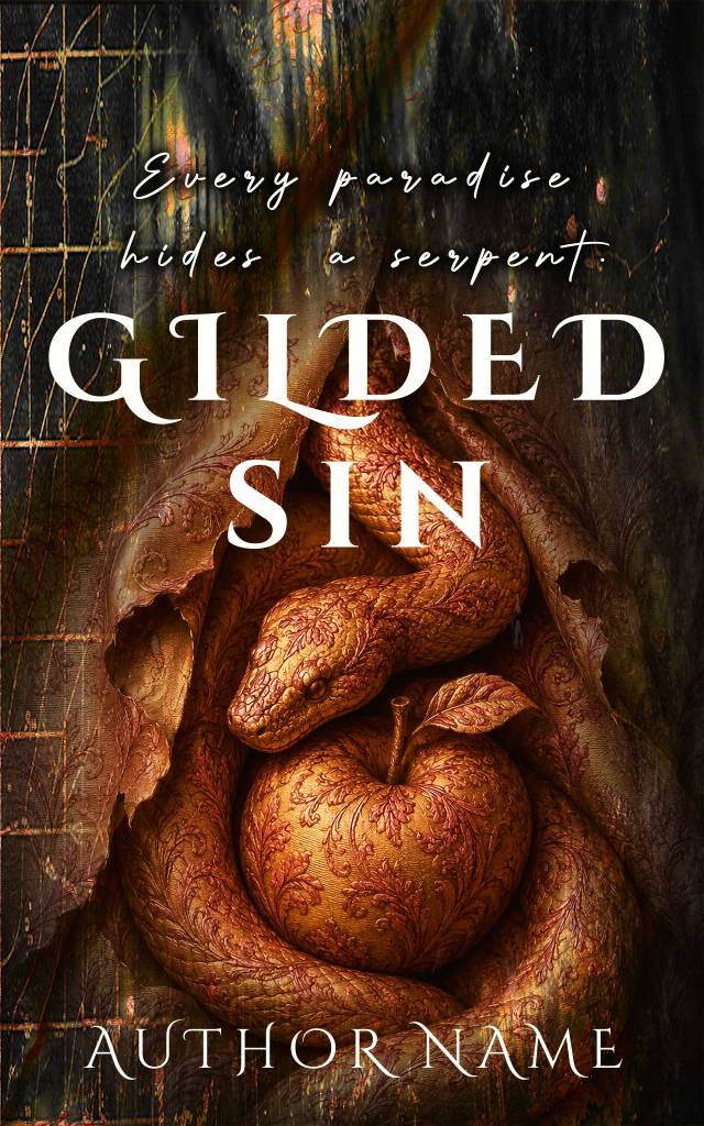 Gilded Sin dark fantasy book cover featuring a serpent wrapped around a golden apple